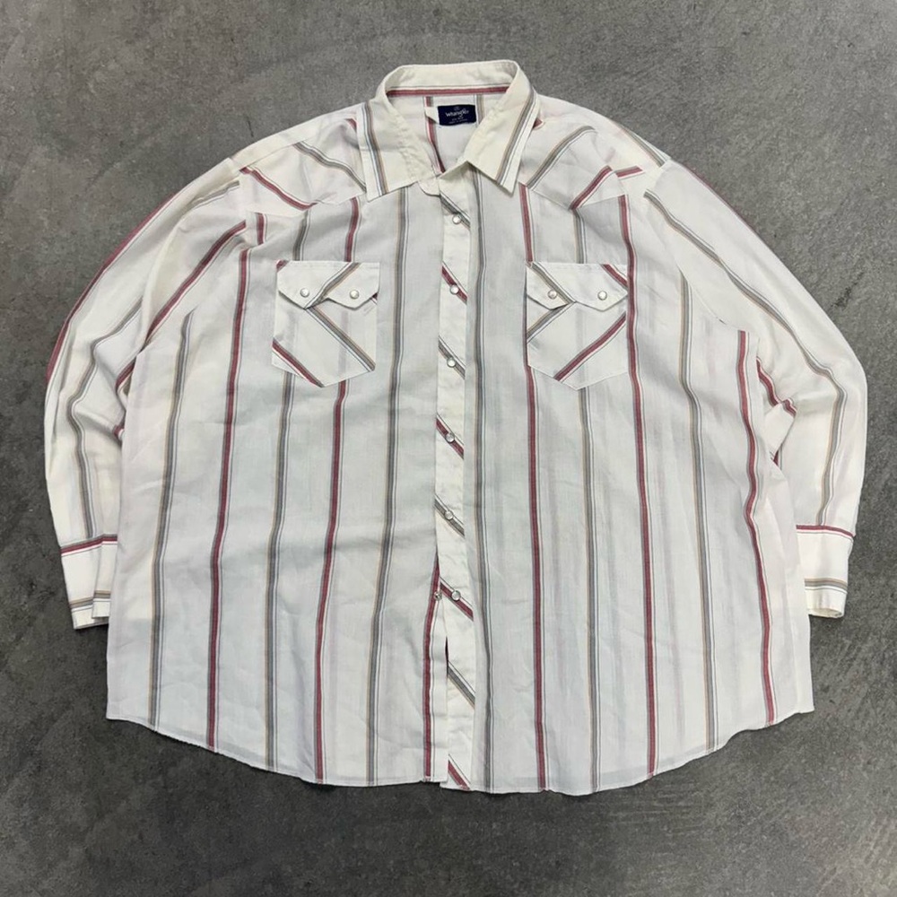 Wrangler White and Red Striped Casual Button Down Shirt